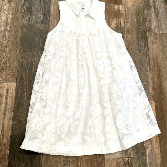 Anthropologie HD in Paris Shirt Swing Dress Size M White Mesh Lace - Picture 6 of 9